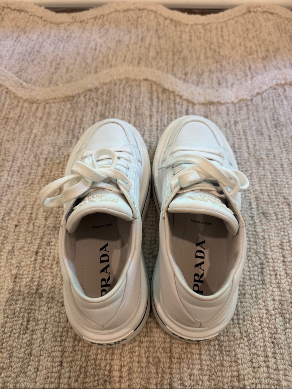 Prada White Leather Low-Top Sneakers - Picture 5 of 6